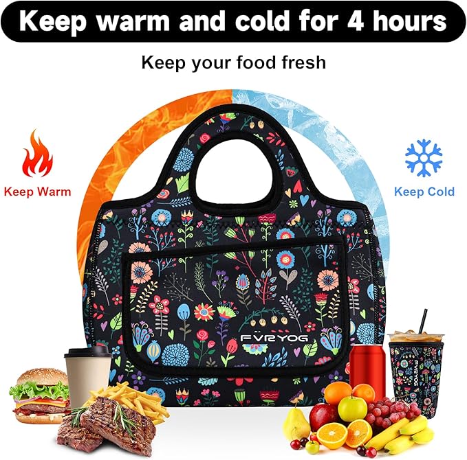 Lunch Bag for Women Soft Neoprene Lunch Bag Lightweight, Thermal Insulated and Reusable Lunch Bag for Women Men