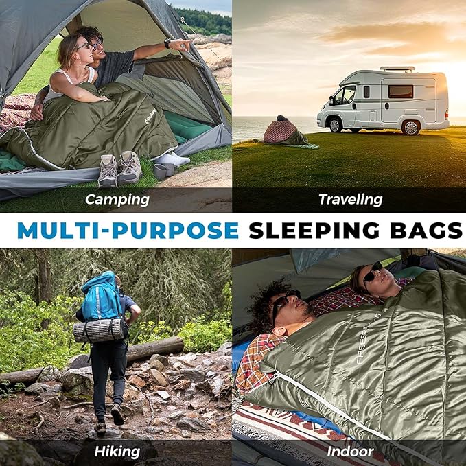 KingCamp Double Sleeping Bag for Adults, Queen Size 2 Person XXL Flannel Sleeping Bag, Waterproof Lightweight Flannel Quilt with 2 Pillows, Perfect for Couples Family Camping Hiking