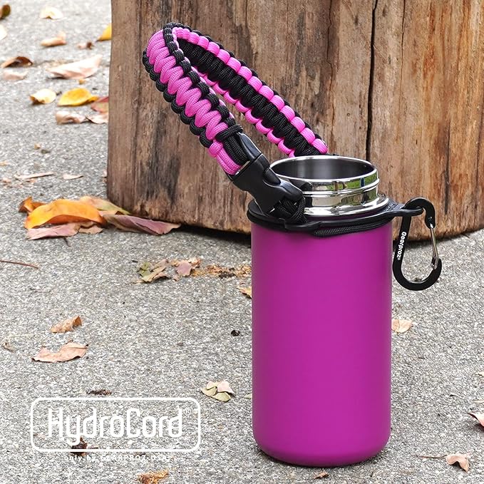 HydroCord Handle for Hydro Flask Wide Mouth Water Bottles, Hydroflask 1.0, Iron Flask, Thermoflask and Takeya Reusable Water Bottles, Paracord Survival Strap
