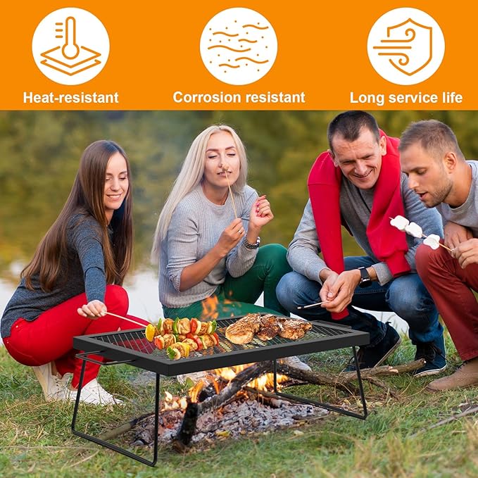 23" Fireplace Cooking Grate, Folding Campfire Grill Rack, Over the Fire Cooking Equipment, Camping Accessories for Outside