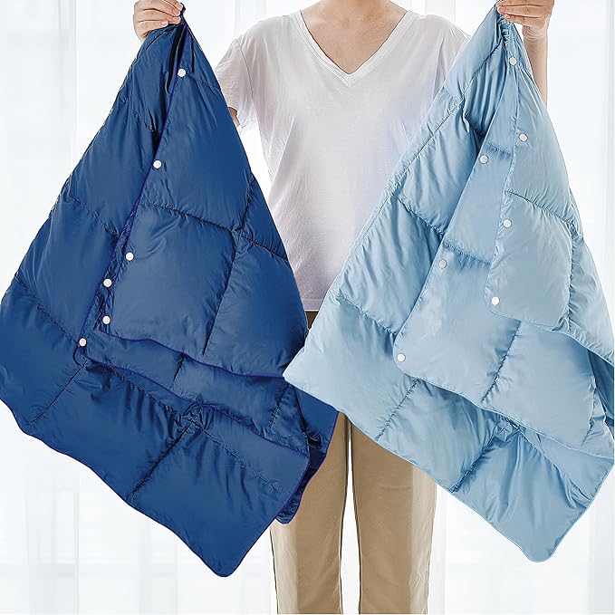 Mini Down Camping Blanket,Puffy Down Blanket Packable Lightweight Down Throw Quilt Water-Resistant Outdoor Travel Blanket for Camping,Hiking,Stadium,Picnic,Car 35x59''Blue