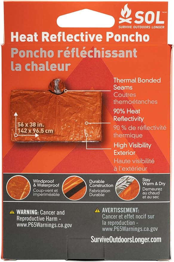S.O.L. Survive Outdoors Longer S.O.L. Heat Reflective Waterproof Poncho (3 Pack)
