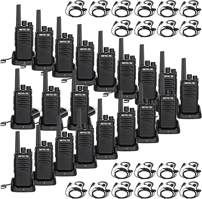 Retevis RT68 Walkie Talkies with Earpiece,2 Way Radios Long Range,Heavy Duty Walkie Talkies for Adults,Rechargeable with USB Charger Base, for Restaurant School Manufacturing Healthcare(20 Pack)