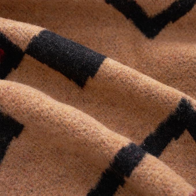 PuTian Merino Wool Blanket - Large Warm Soft Washable Wool Throw for Bed Couch Camping Outdoor Travel Emergency, Camel Check