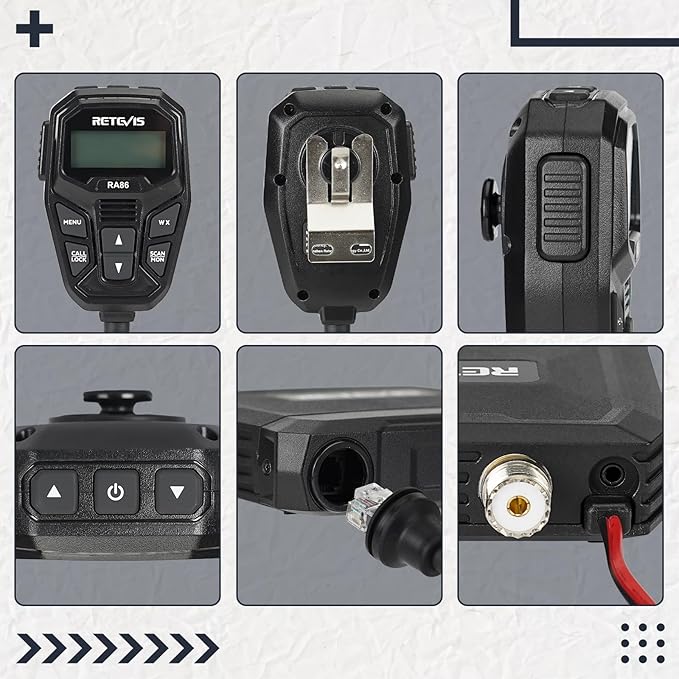 Retevis RA86 GMRS Mobile Radio, Dual Speakers NOAA High Power Transceiver, RA86 Long Range Mobile Radio (1 Pack) with Handheld RB17P Walkie Talkies (2 Packs), GMRS Communicate Kit for Jeeps