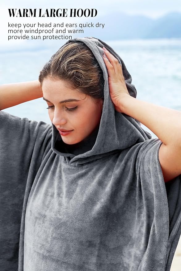 Catalonia Surf Poncho Changing Towel Robe for Adults Men Women, Water Absorbent Wetsuit Change Poncho for Surfing Swimming