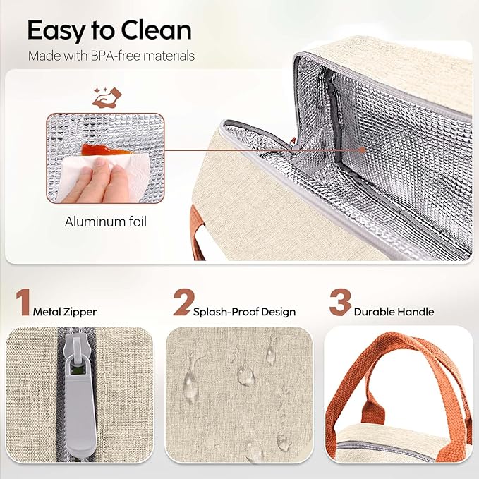Lunch Bag Lunch Box for Women & Men, Large Capacity Insulated Lunch Bag for Adult, Leakproof Reusable Lunch Tote Bags for Work/Office/Travel/Picnic (Beige)