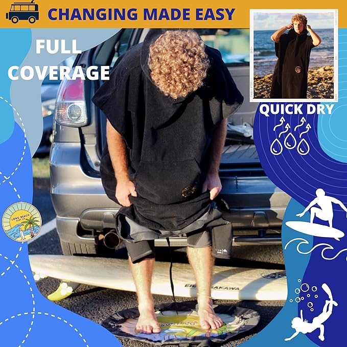 Long Beach SURF CO Surf Poncho Men | Surf Poncho Women | Wetsuit Changing Poncho Towel Hoodie with Pocket | Changing Towel | Hooded Beach Towel Poncho | Quick Dry Towel | Surfing Accessories