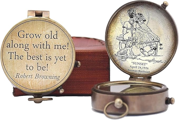 Grow Old Along with me Engraved Compass with Norman Rockwell Sunset Engraving, Valentine Gift, Birthday, Long Distance, Love, Sorry, Keepsakes, Old Memories