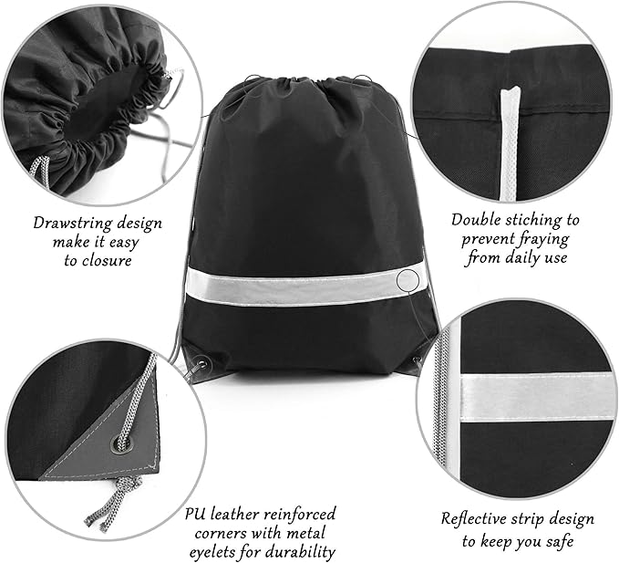 BeeGreen Drawstring Backpack Bags 20,30,50 Packs Reflective String Bags for Gym Sport Trip Cinch Sack DIY for Women Men