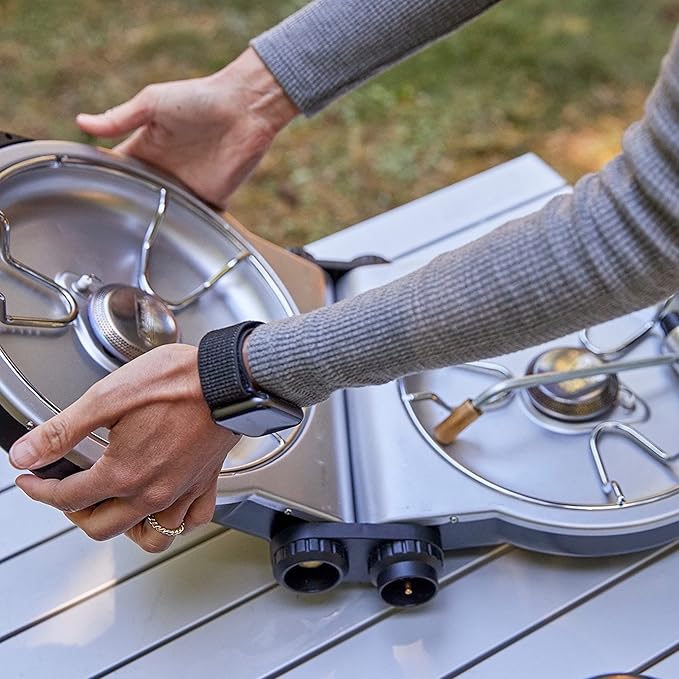 Coleman Fold N Go 2-Burner Propane Camping Stove Portable Folding Camp Stove with Push-Button Instant Ignition 2 Adjustable Burners with Pressure Control and 20000 BTUs of Power