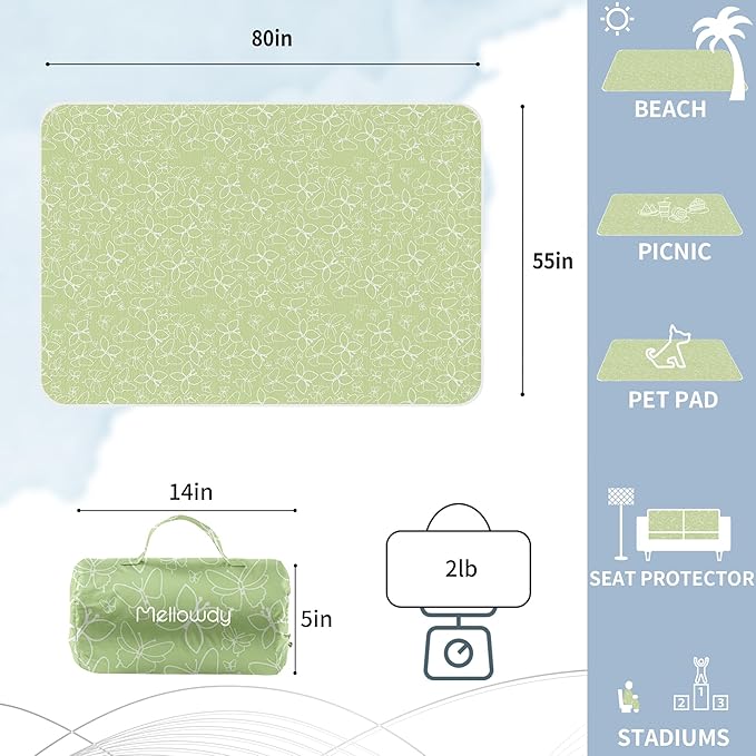 Mellowdy Companion Outdoor Printing Blanket - Waterproof, Wind-resistant, Warm, Utility Blanket for Camping, Picnic, Stadium, Beach, Gameday, Travel, Foldable with Carrying Bag(Spring Butterfly,55x80)
