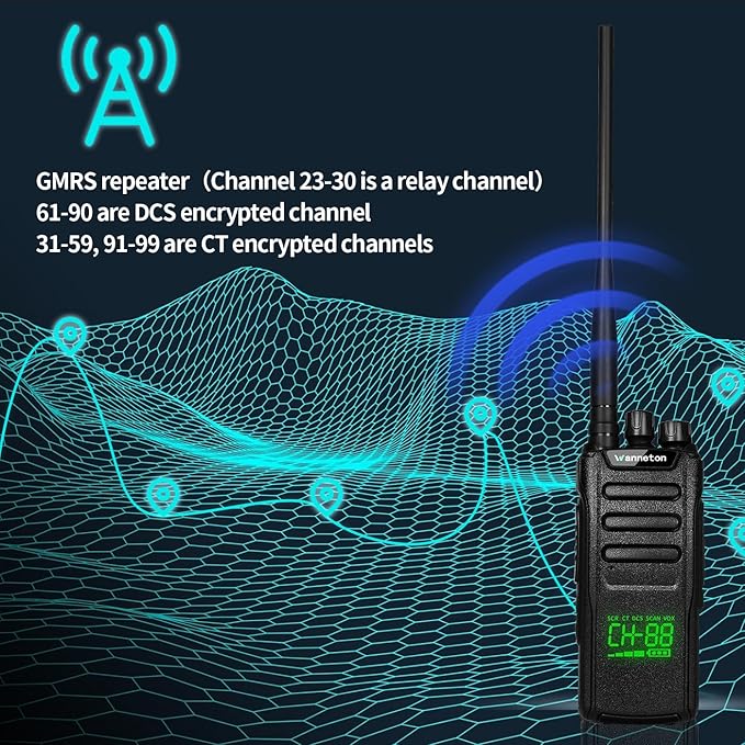 Q10 walkie talkies for Adults Long Range, 99 Channel GMRS 5W Two Way radios with one-Key Alarm, one-Key Frequency Scrambling, LED Digital Display, VOX, TOT(2 Pack)