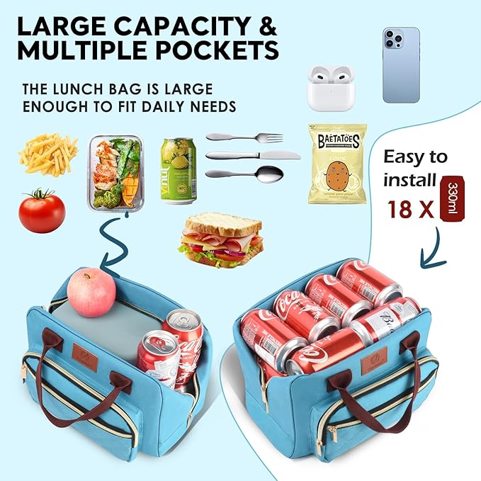 Genteen Lunch Bag for Women,Insulated Adult Lunch Boxes for Women, Reusable Cute Lunch Bags for Work,High Capacity Tote Lunchbox Cooler for Girls Office Travel Picnic School-Teal