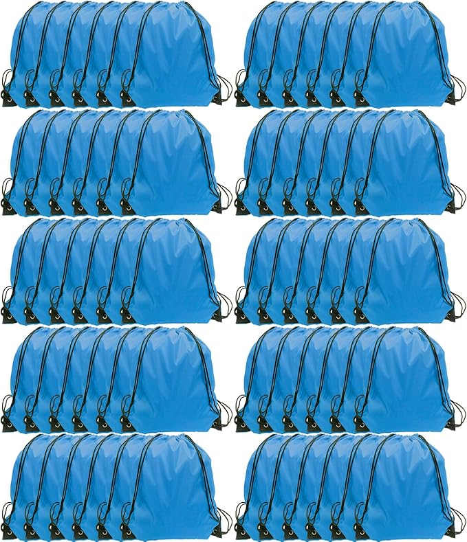 GoodtoU Drawstring Bags, Nylon Backpack for Sport, Traveling, Team (60Pcs, Sky Blue)