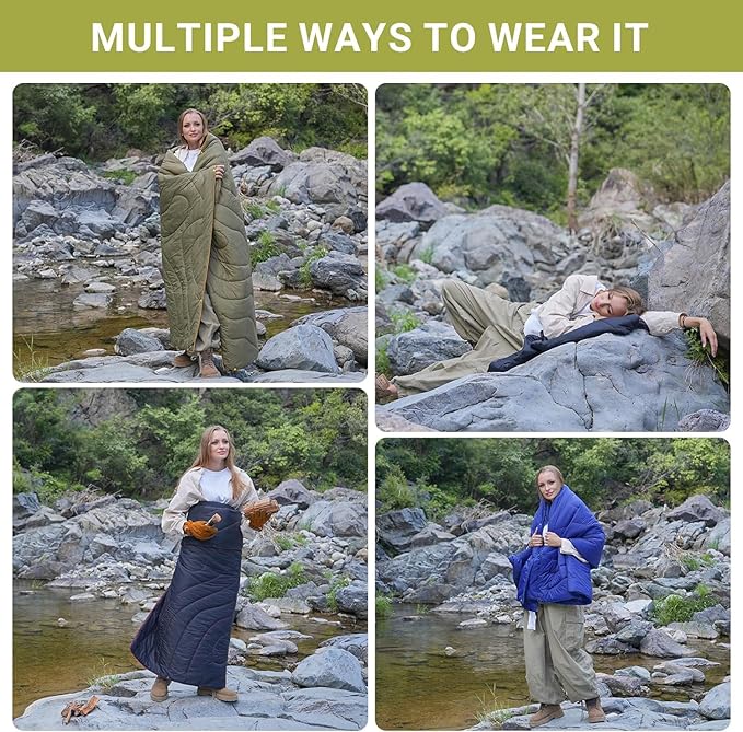 KingCamp Lightweight Camping Blanket - Stylish & Multifunctional Quilt with Snap Button, Portable for Travel, Airplane, Indoor & Outdoor - Provides Warmth - Olive