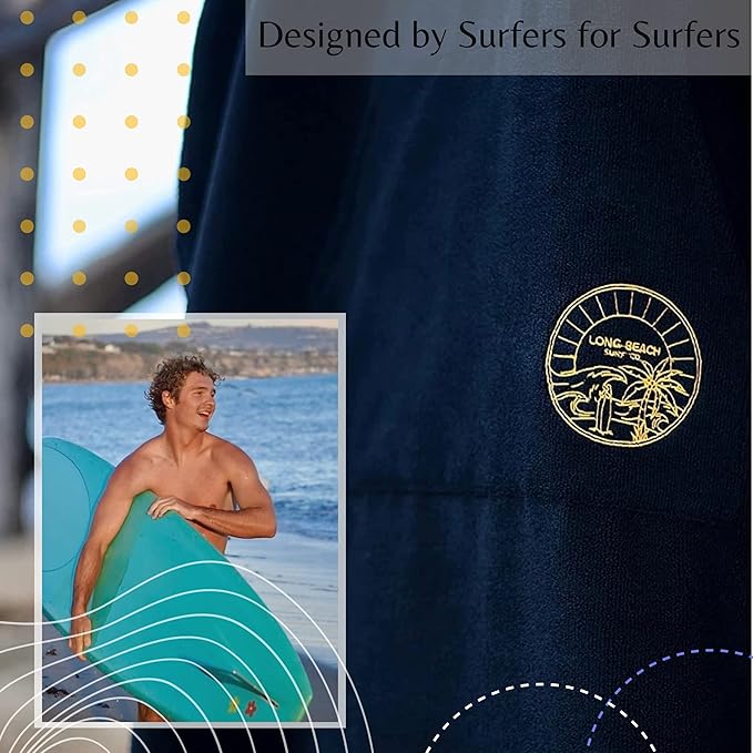 Long Beach SURF CO Surf Poncho Men | Surf Poncho Women | Wetsuit Changing Poncho Towel Hoodie with Pocket | Changing Towel | Hooded Beach Towel Poncho | Quick Dry Towel | Surfing Accessories