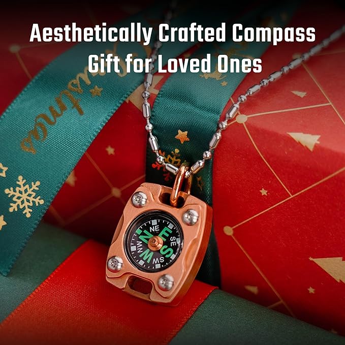 MecArmy CMP/CMP2 Mini Compass- Meaningful Graduation Birthday Gifts for Men Women, EDC Titanium/Brass/Copper Pocket Compass for Hiking SurvivaI, IPX5 Waterproof, Glow in The Dark, Necklace Pendant