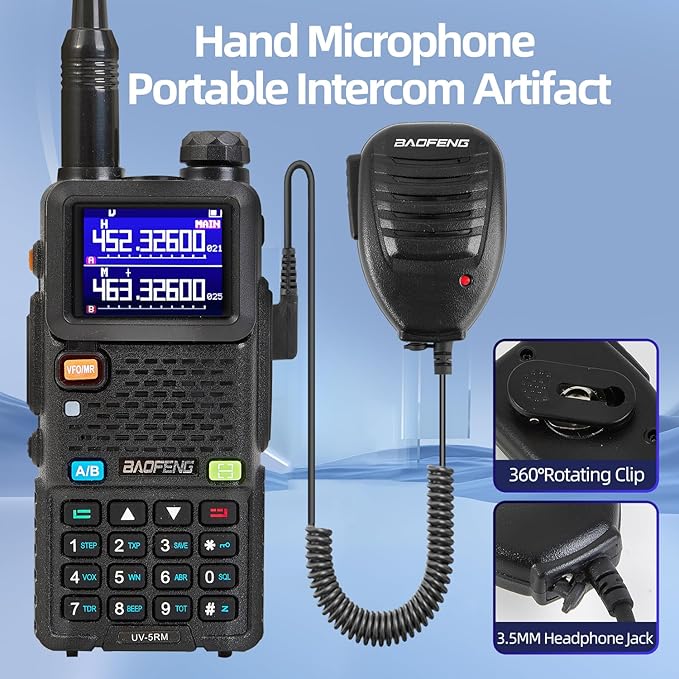 BAOFENG UV-5RM Radio-10W GMRS Handheld Radio Multi-Frequency Two Way Radio for Adults, Long Range Portable Ham Radio with 2500 mAh Type-C Charging Battery & Copy Frequency 999CH (1 Pack)