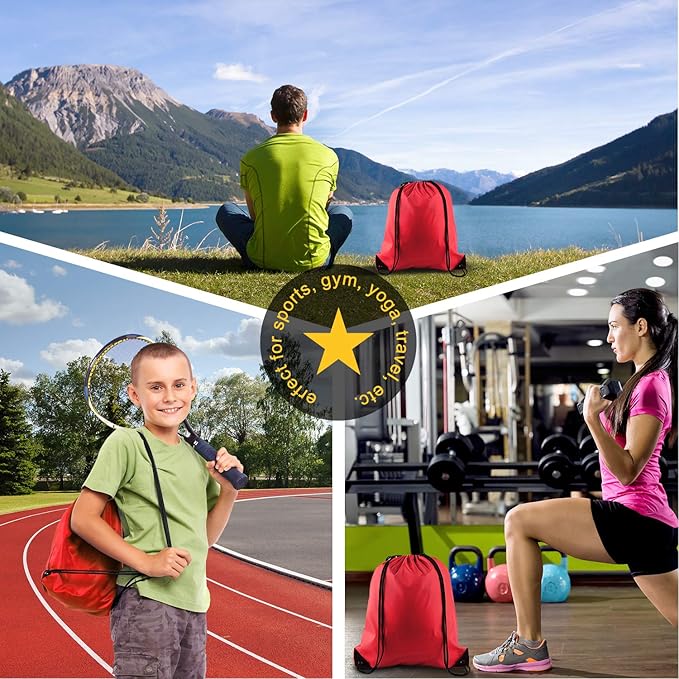 KUUQA 2Pcs Red Drawstring Backpack Bags Sack Bulk String Backpack Storage Bag