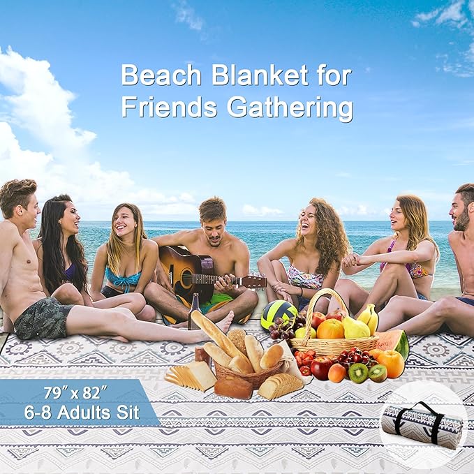 Picnic Blanket Extra Large(79" x 82"), 3-Layer Thickening Camping Blanket, Machine Washable Outdoor Blanket, Wear-Resistant, Soft and Comfortable, Sandproof Beach Mat for Beach, Park, Lawn
