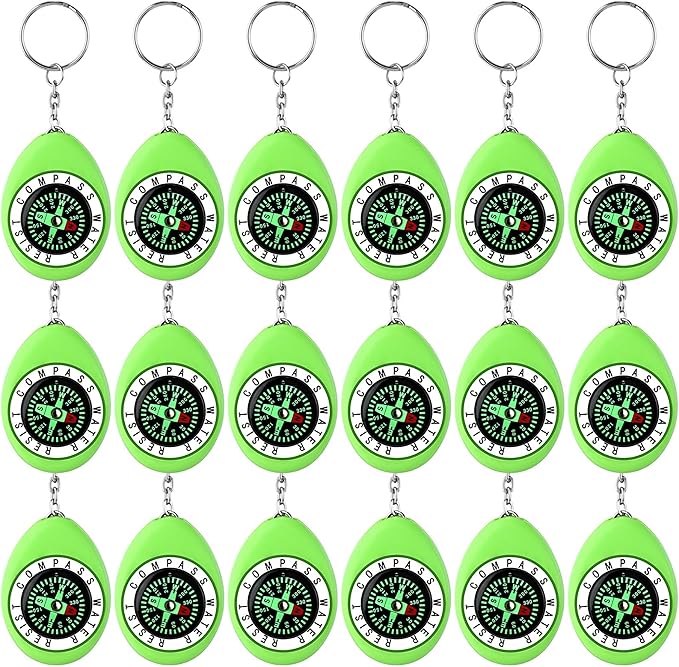 Janinka 18 Pcs Small Keychain Compass for Kids Mini Pocket Survival Compass Bulk for Outdoor Hiking Camping Hunting Climbing