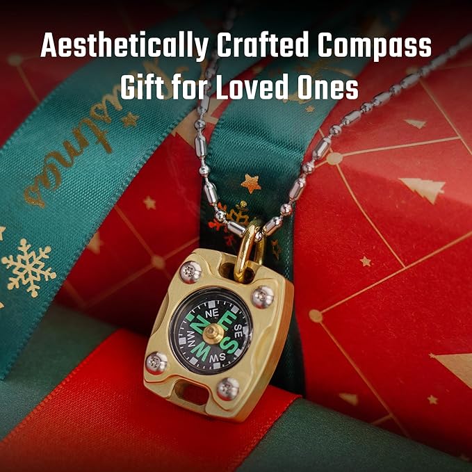 MecArmy CMP/CMP2 Mini Compass- Meaningful Graduation Birthday Gifts for Men Women, EDC Titanium/Brass/Copper Pocket Compass for Hiking SurvivaI, IPX5 Waterproof, Glow in The Dark, Necklace Pendant