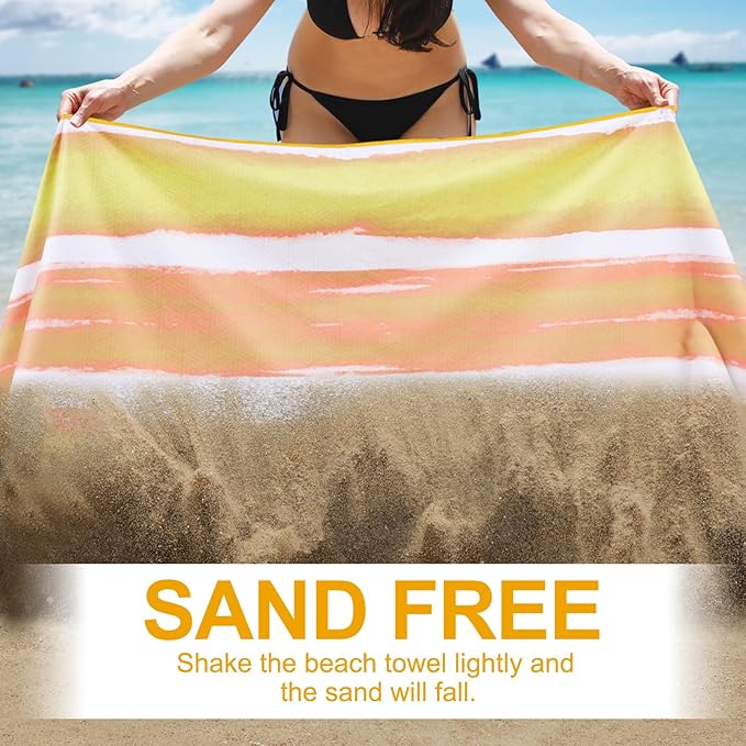Microfiber Oversized Beach Towel Lightweight Thin Sandproof Compact Quick Dry Clearance Towels Extra Large Sand Free Pool Travel Beach Essentials Accessories Women Men Adult Gift Yellow Stripe