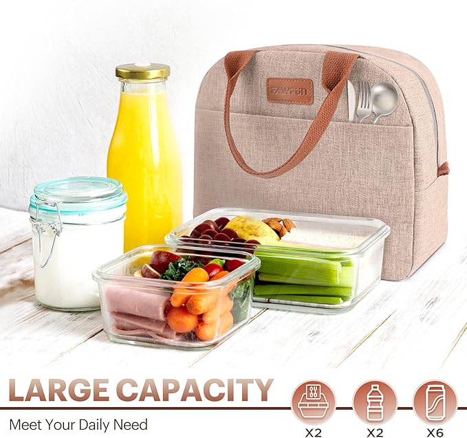 Lunch Bag for Women & Men Adult Insulated Lunch Box, Small Leakproof Cooler Food Lunch Containers Reusable High Capacity Lunch Tote Bags for Work, Travel, Outdoor (KHAKI)