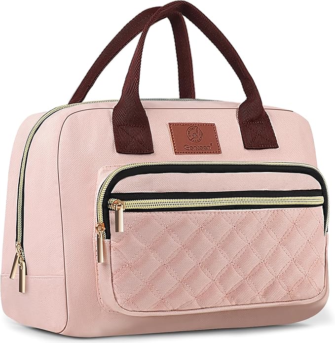 Genteen Lunch Bag for Women Girls Teens,Insulated Adult Lunch Boxes for Women,Reusable Cute Lunch Bags for Work,High Capacity Tote Lunchbox Cooler for Office Travel Picnic School-Pink