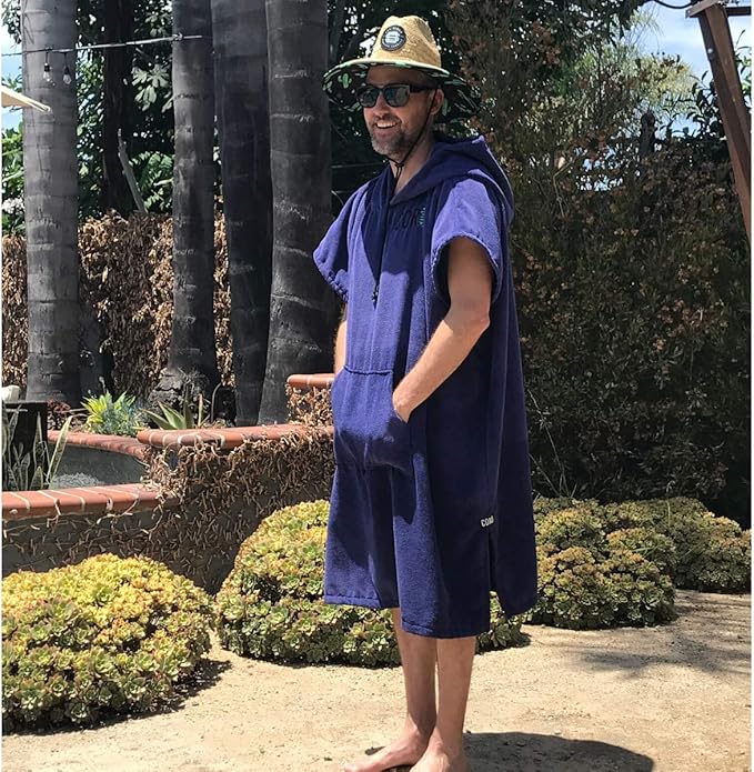 COR Surf Poncho Changing Towel Robe with Hood and Front Pocket | Thick Quick Dry Microfiber Wetsuit Poncho Towel for Surfing Beach Pool Swim (Large, Cobalt)