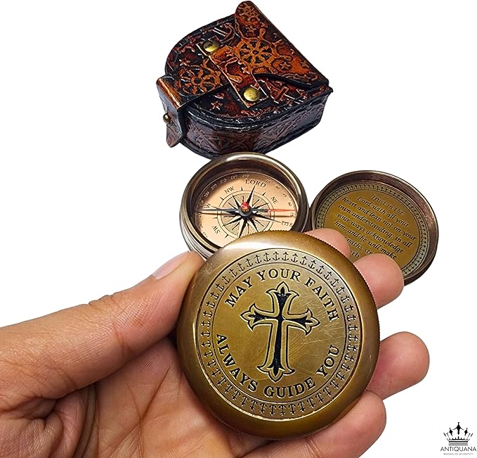 Trust in The Lord with All Your Heart - Proverbs 3:5-6 Quote Engraved Compass with Wooden Box or Leather case, Greeting Card, Gift Compass, Graduation Day Gifts 2025 for Women Men Boys Girls