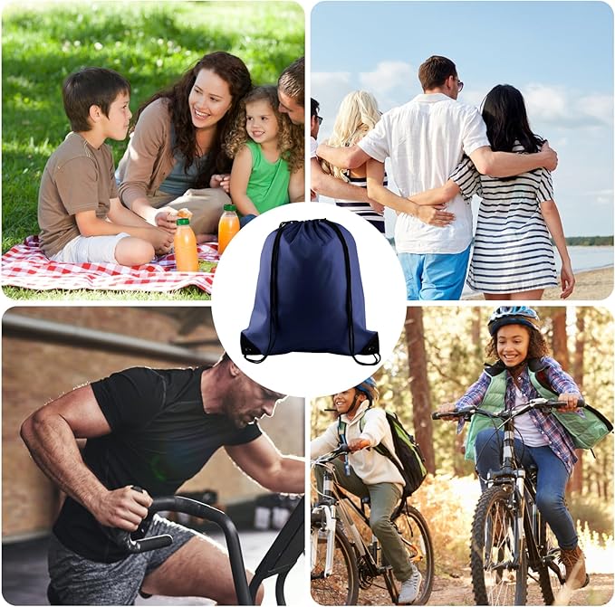 KUUQA 2 Pcs Navy Blue Drawstring Backpack Drawstring Bag Bulk Sports Cinch Bags String Backpack Storage Bags for Gym Traveling