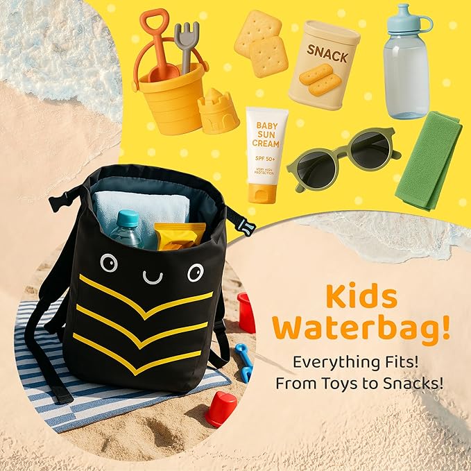 Kids Beach Bag Dry Bag Water Proof Resistent Travel Backpack Sacks for swimming Waterproof Backpack (Bee, 5L)