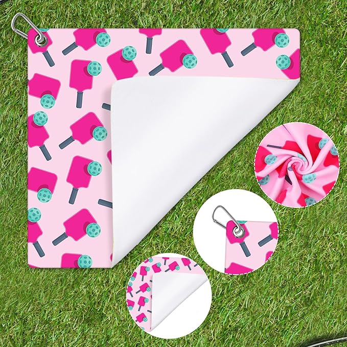 Pickleball Towel, 15x17in Pickle Ball Towels for Women with Carabiner Clip Microfiber Golf Towel Fashion Prints Pickleball Accessories Blanket Funny Pickleball Gifts for Pickleball Lovers