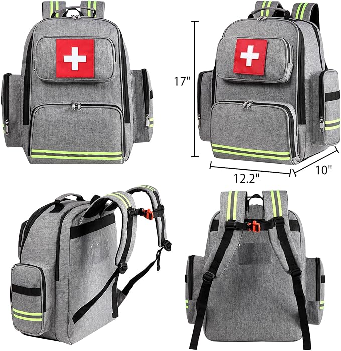 Gatycallaty First Aid Backpack Medical Emt First Responder Bag Empty Ems Emergency Home Health Hiking Trauma Travel Camping (gray, Large)