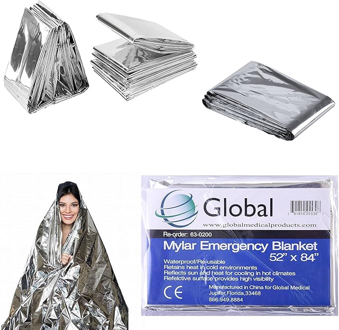 Thermal Emergency Blanket Mylar, Survival, Safety - Great for Camping Outdoors, Hiking, Survival, Climbing, Insulating Heat, or First Aid - Pack of 4