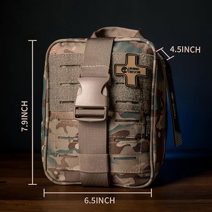RHINO RESCUE IFAK Trauma Kit with C-A-T Tourniquet, Tactical First Aid Kit Molle Pouch for Military, Combat, Car, Camping, Hiking, Travel, FSA HSA Eligible (Camo)