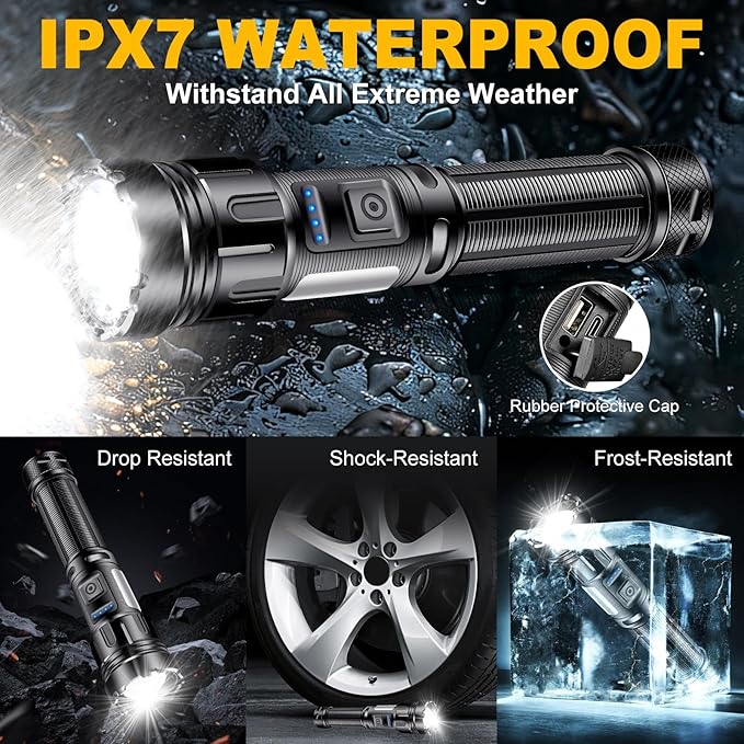Led Flashlight Super Bright Flashlights Rechargeable High Lumens Torch 5 Modes Zoomable Waterproof for Camping Kids Adults Outdoor Hiking Emergency (L377-1pack)