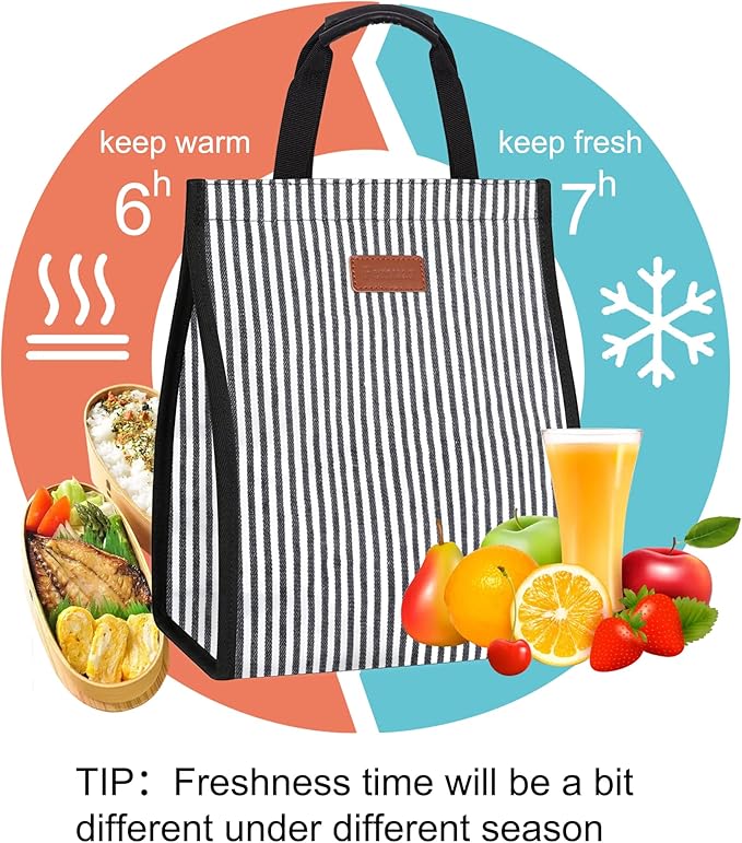 Lunch Bags for Women Insulated Reusable Lunch Tote with Internal Pocket, Lunch Tote bag for Work (Stripe)