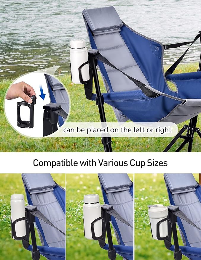Hammock Camping Chair - 3 Heights Portable Hammock Chair Camping with Adjustable Backrest, Headrest, Padded Seat, Cup Holder - 450 LBS Heavy Duty