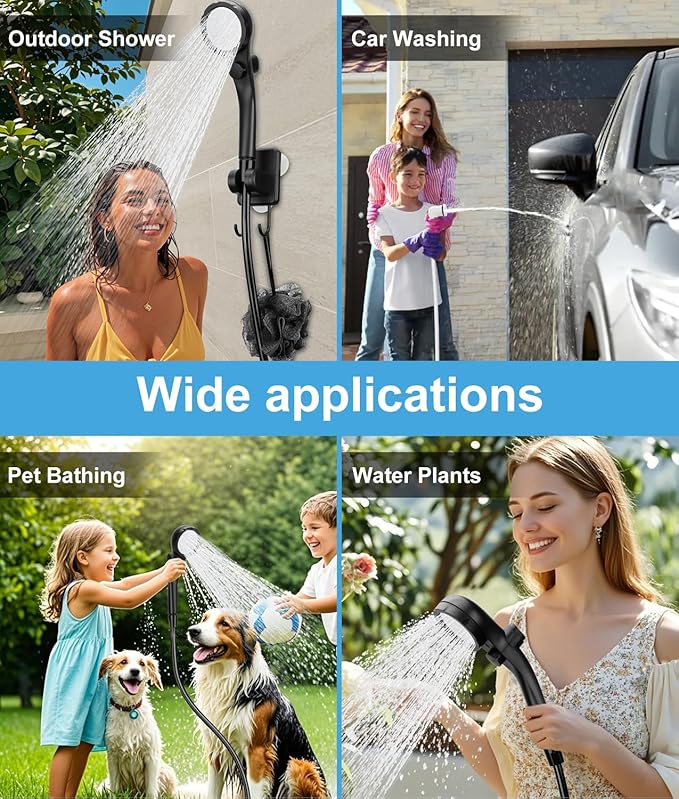 WADEO Portable Shower for Camping, 6000mAh Rechargeable Camping Shower with Fahrenheit Display, 10 Gear Switching, IPX8 Waterproof, Ideal for Outdoor Camping, Travel, Car Washing, Pet Bathing