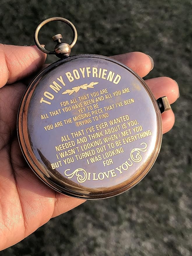 Personalized Compass, to My Boyfriend, My Best Man/Valentines Day/Anniversary/Christmas Day Gifts Customized Working Brass Compass (to My Boyfriend)