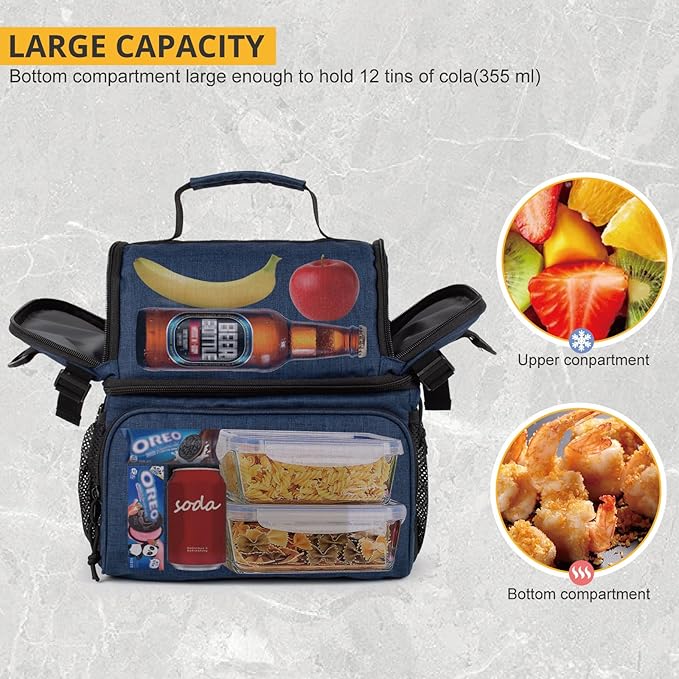 ATRIPACK 2 Compartment Lunch Bag for Men Adult, Tactical Lunch Box Leakproof Insulated Large Cooler Bag for Work with Adjustable Shoulder Strap Flag Double Layer Lunch Pail(Blue)