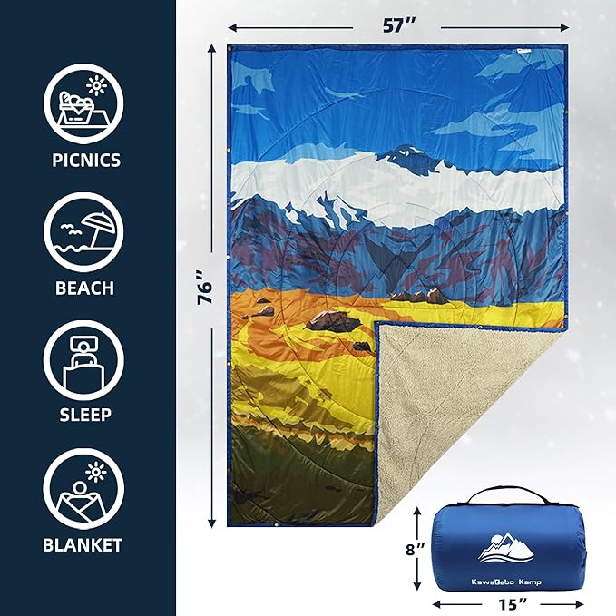 Outdoor Camping Blanket - Puffy Ultralight Packable Blankets for Sleeping, Camp, Travel, Hiking, Stadium, Sherpa Fleece Warm Puffer Portable Camping Quilt, DWR,Machine Washable,56"x 78"