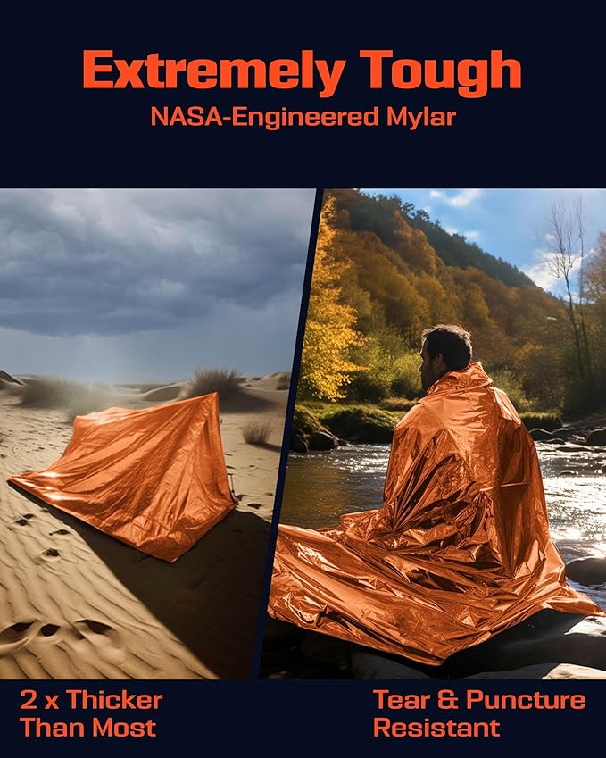 PREPARED4X Mylar Blankets 8 Pack - Waterproof Emergency Blanket - Rip and Tear Resistant Survivalist Gear - Emergency Thermal Blanket for Outdoor Survival