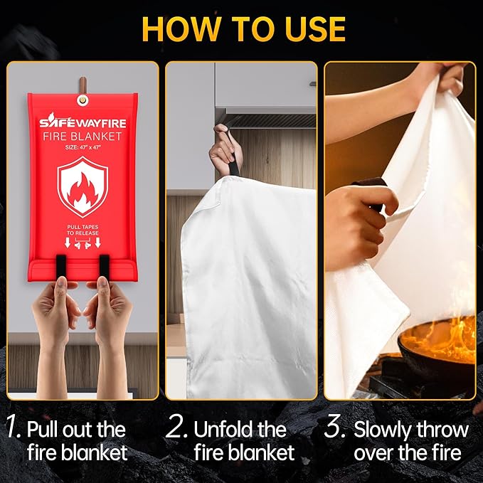 Safewayfire Emergency Fire Blanket - 1 Pack, 47'' x 47'' Fire Suppression Blanket for Kitchen, Fireproof Fiberglass Blanket for Home Safety, Swift Safe Fiberglass Fire Blankets