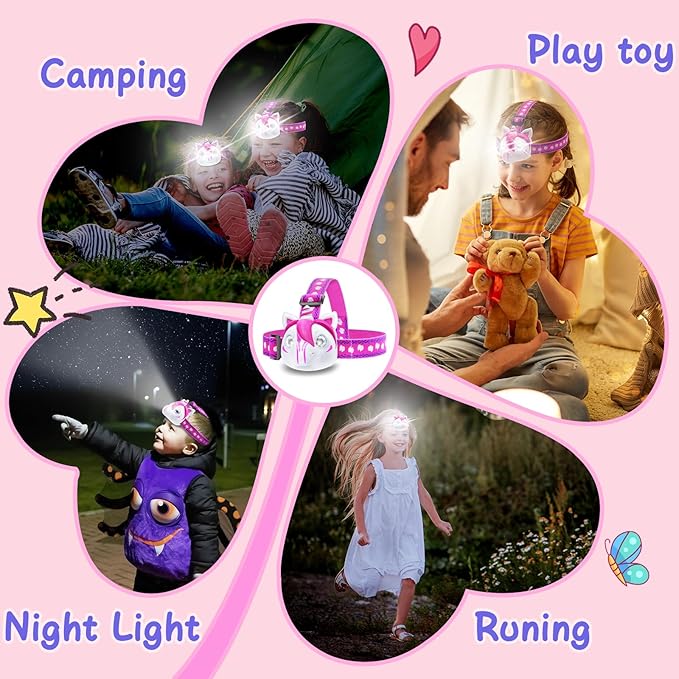 Unicorn Headlamp for Kids, Kids Toys for 3-10 Years Old Girls, LED Headlamp Toys with Elastic Headbands, Perfect Kids Christmas Stocking Stuffers, Gift for Camping, Hiking, Reading, Sleepovers