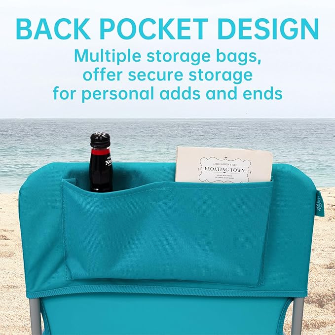 #WEJOY Folding Beach Chair for Adults, Lightweight Beach Chair with Shoulder Straps, High Back Beach Chairs with Hard Armrest, Supports 300lbs for Beach Lawn Concert