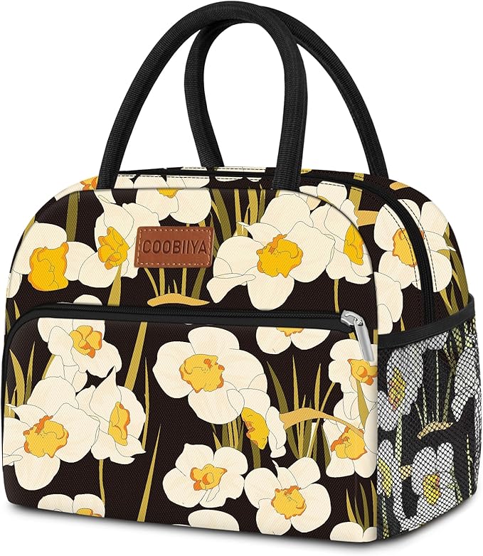Coobiiya Lunch Bag Women, Daffodil Lunch Bag for Women Adult, Small Leakproof Cute Lunch Box Tote Large Capacity Reusable Insulated Cooler Lunch Container for Work/Office